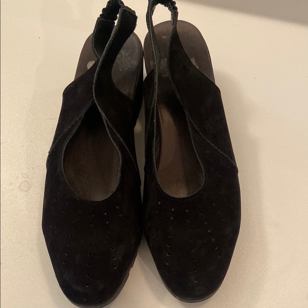 Arche Black Suede Slingback Mules with Perforated Toe
